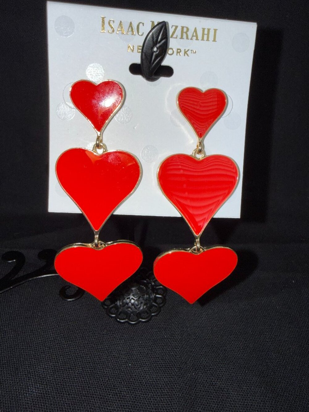 Isaac Mizrahi New York Gold Red Heart Dangle Earrings